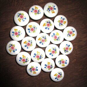 20 Vintage Floral Porcelain Knobs with Hardware